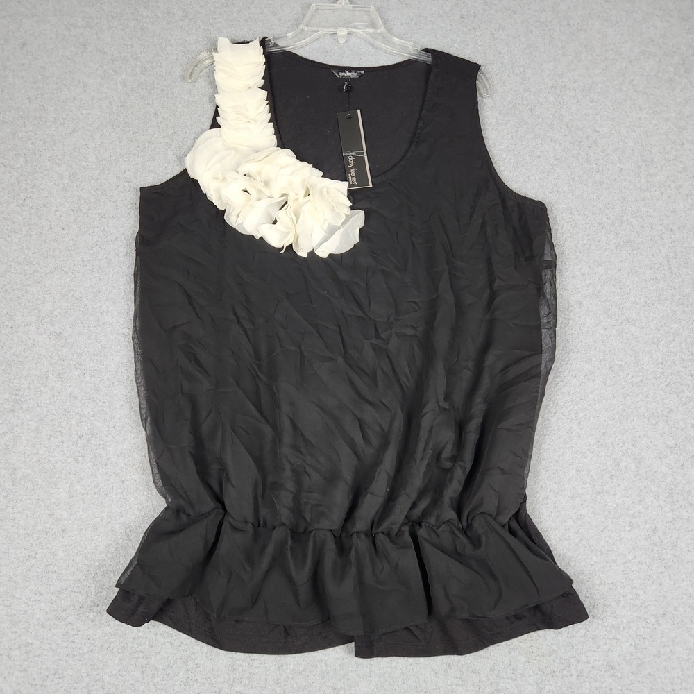 Daisy Fuentes Blouse Top Womens 1X Black Life Of The Party Floral Rosette Bubble